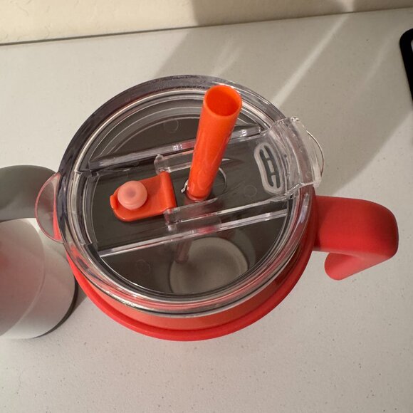 Reduce Stainless Steel Tumbler Set of 2 | Handle + Straw | 40oz White & Coral - Picture 3 of 3